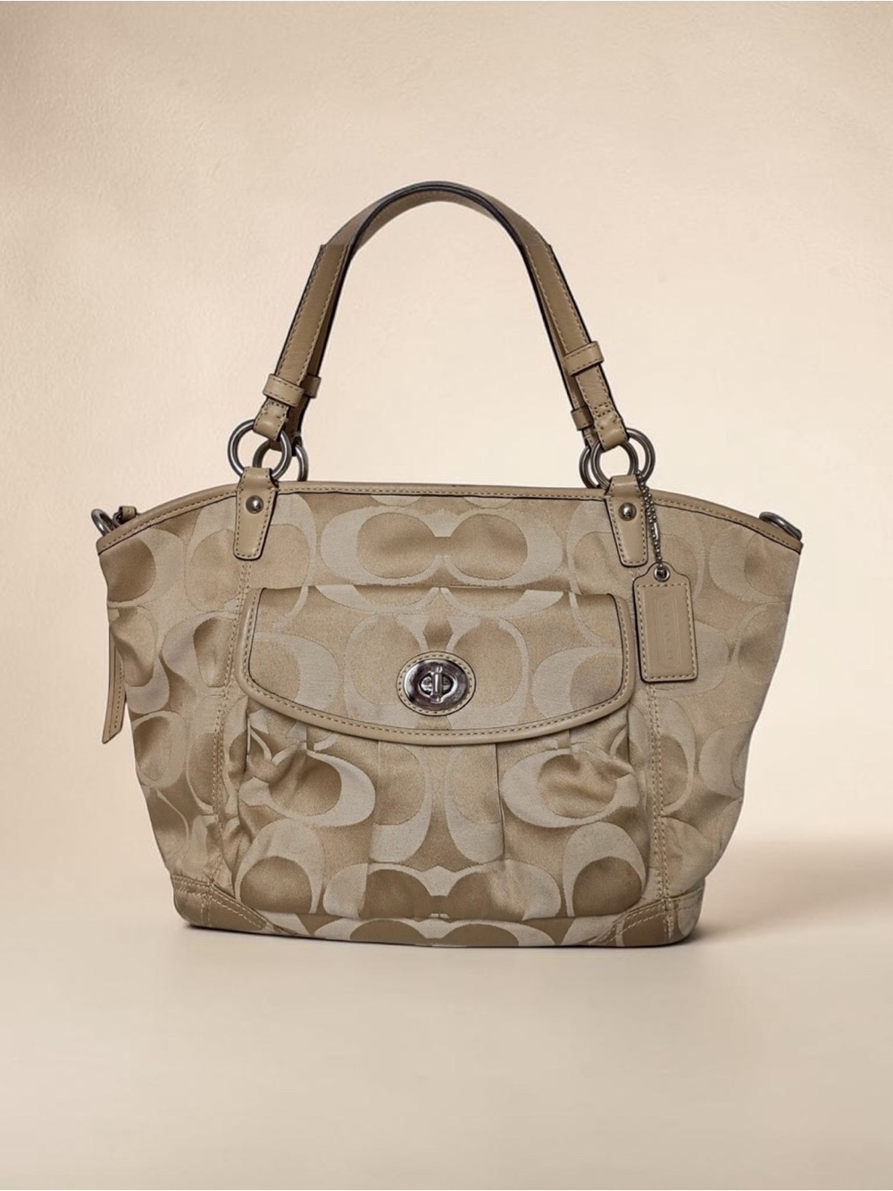 Coach Khaki Signature Leah Shoulder Bag  - EUC